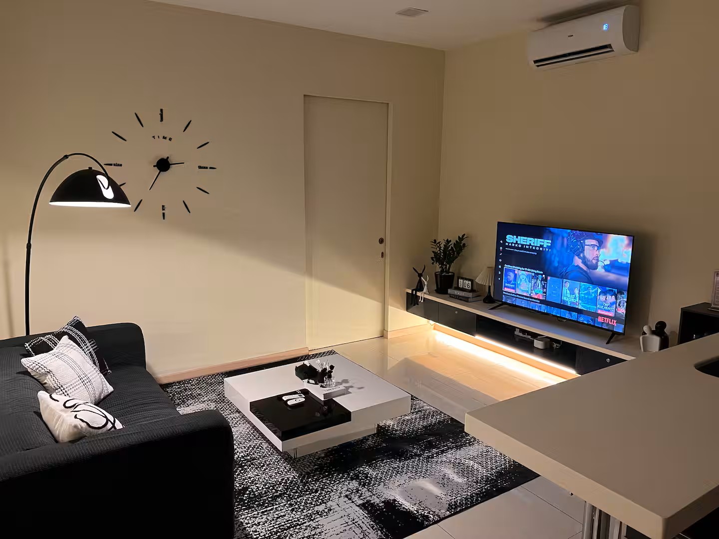 Cinema living area with projector